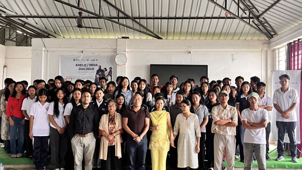 Officials along with the faculty and students during the Khelo India Samvaad 2026 held at the college’s Conference Hall in Wokha on August 27.